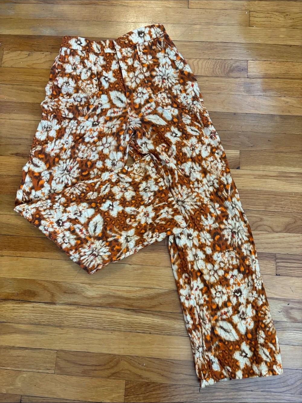 Women's Orange Leopard Floral Linen Blend Pants